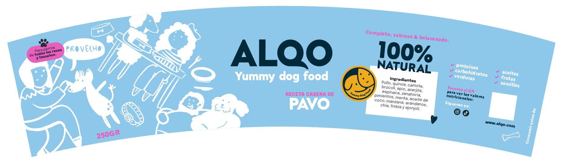 Etiqueta Alqo receta de Pavo 100% natural para perros